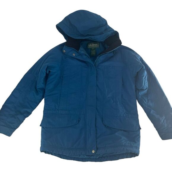 LL Bean Jacket Women Small Blue Parka Winter Attach Hood Outdoor Thinsulate Coat - Picture 1 of 9